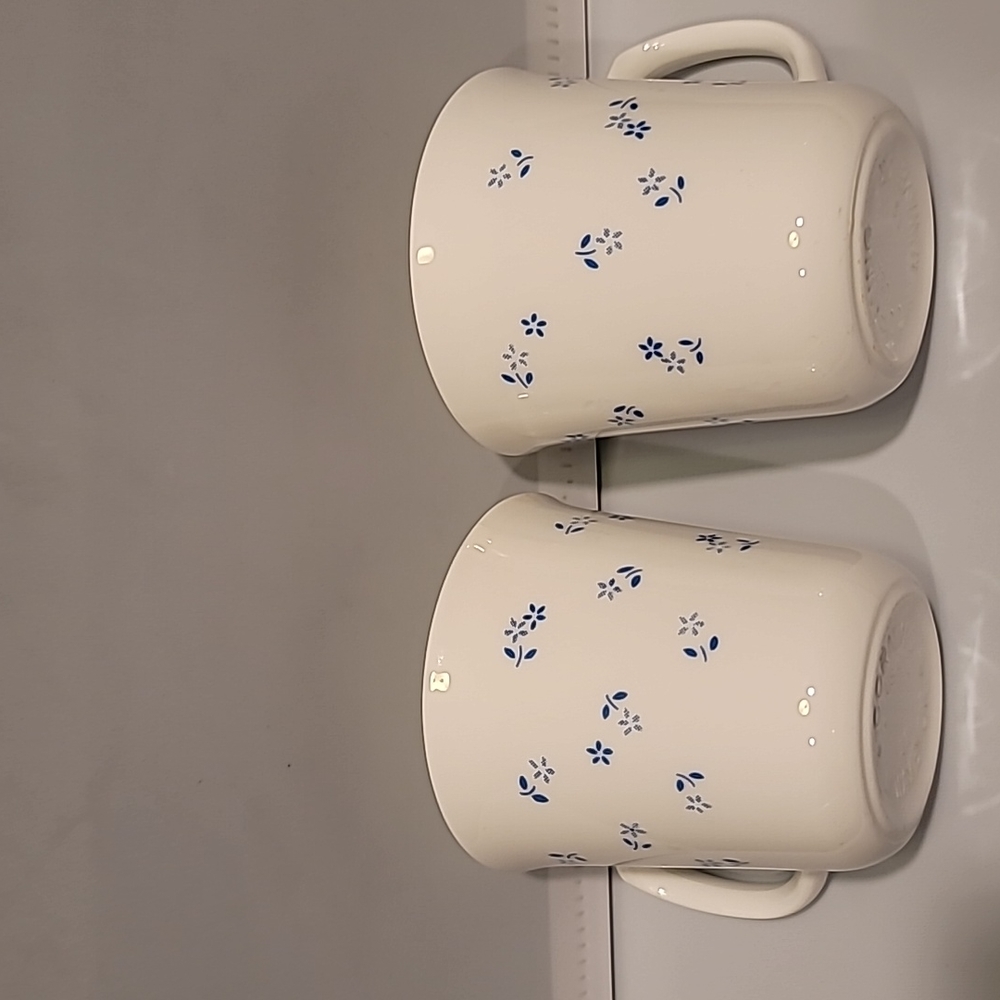 Corning mugs provincial blue dainty floral microwave safe glass lot of four vtg